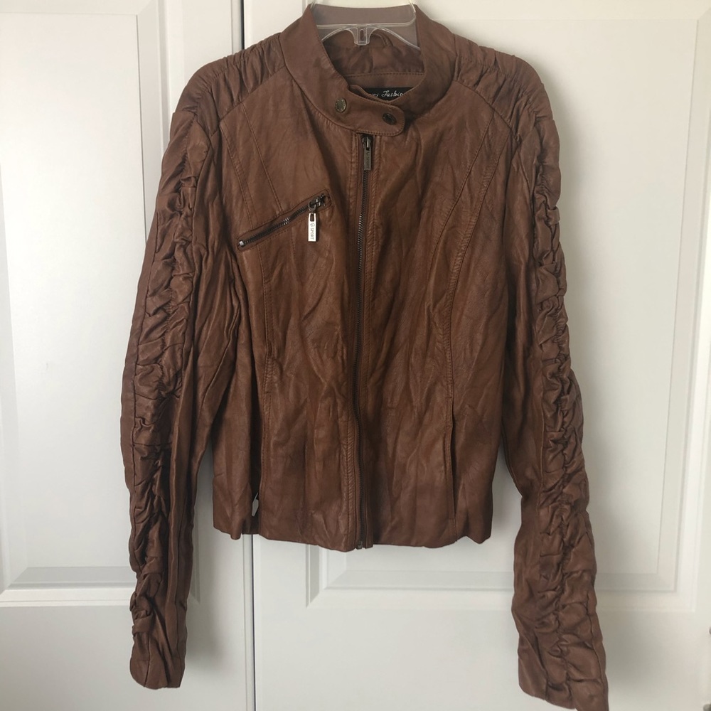Brown Faux Leather Jacket Size XL